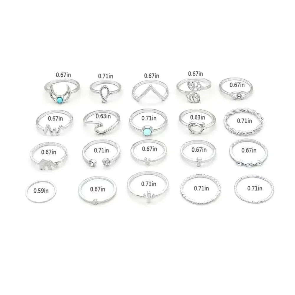 Sz 6-7, 20pc Boho stackable knuckle rings, moon jewelry, cross ring, bowknot